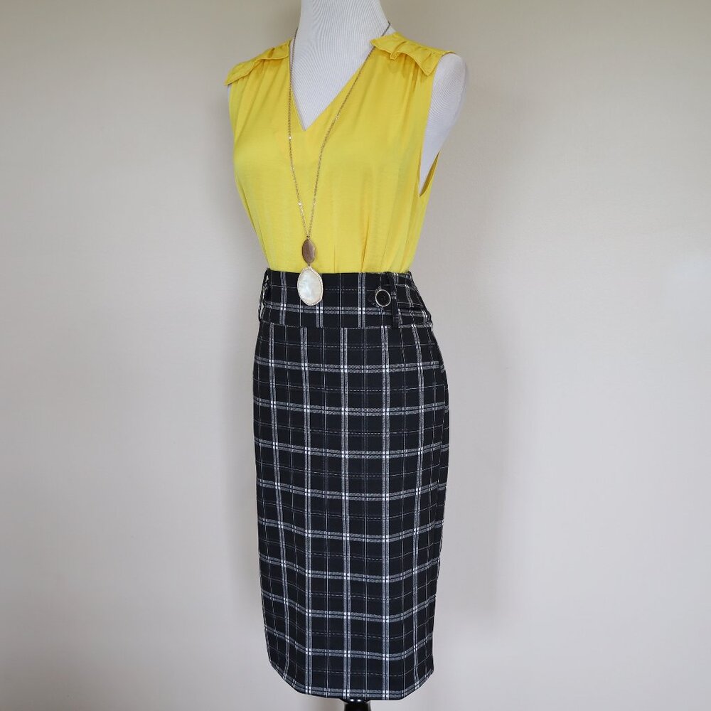 BANANA REPUBLIC Size 0 XS Black Yellow Skirt Blouse Set Career Pencil Office